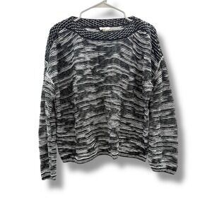 Eileen Fisher Organic Cotton Sweater Women's Size Large Black White Striped Knit